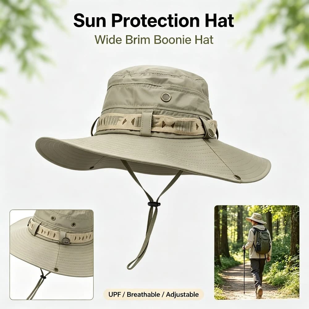 Summer Men Bucket Hat UV Protection Wide Brim Mesh Fisherman Hat Outdoor Hiking Fishing Safari Beach Sunshade Cap