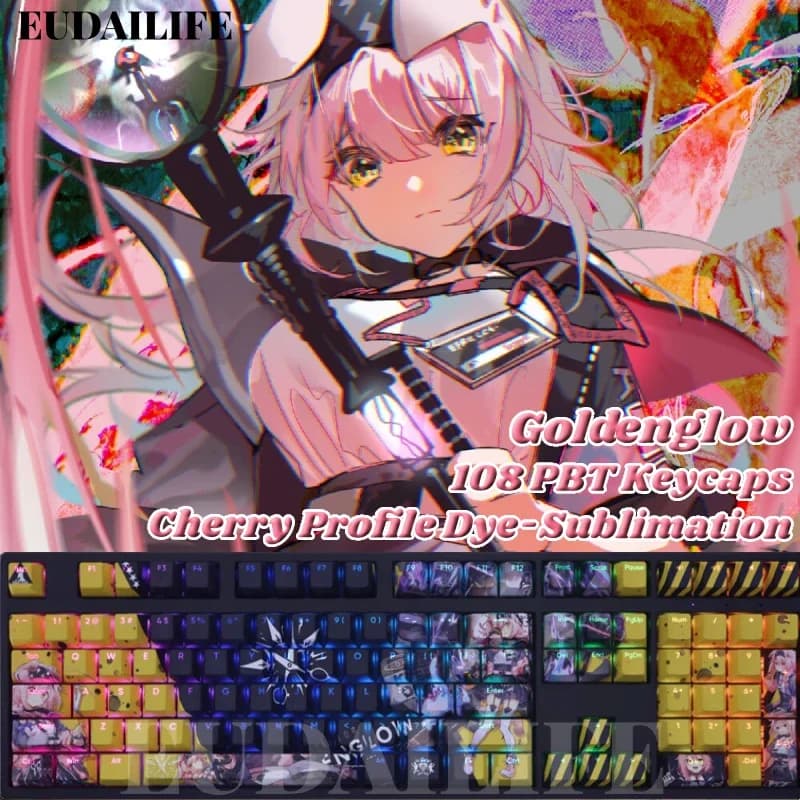 Goldenglow 108 Keycap Arknights Gioco PBT Sublimazione della Tintura Trasmissione della Luce Cherry Switch Croce Key Cover Tastiera Meccanica
