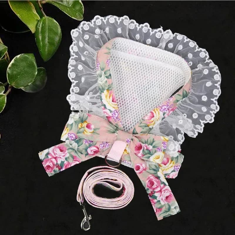 Abito con imbracatura per bambina per cani di piccola taglia con set di guinzaglio, gonna da principessa con imbracature per gilet per cani con fiocco, gonna per vestiti per animali domestici femminili Ch