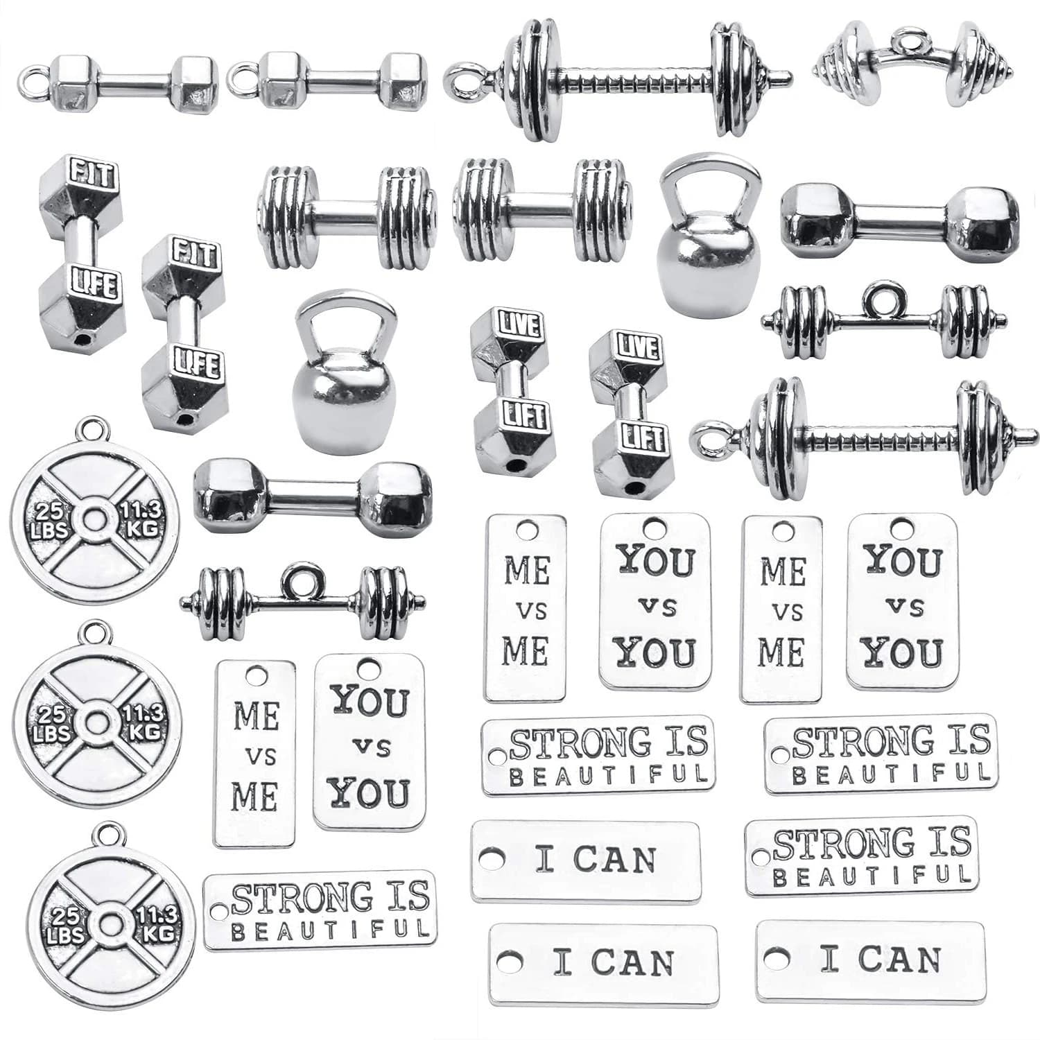 32 Pezzi Ciondoli Sportivi a Forma di Bilanciere, Manubrio e Kettlebell per Collane, Bracciali, Creazione di Gioielli e Artigianato