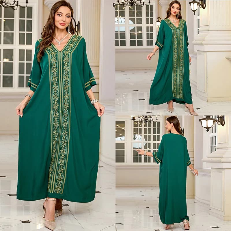 Embroidered Cover with V-neck and Sleeves Court for Women, Kaftan Dresses