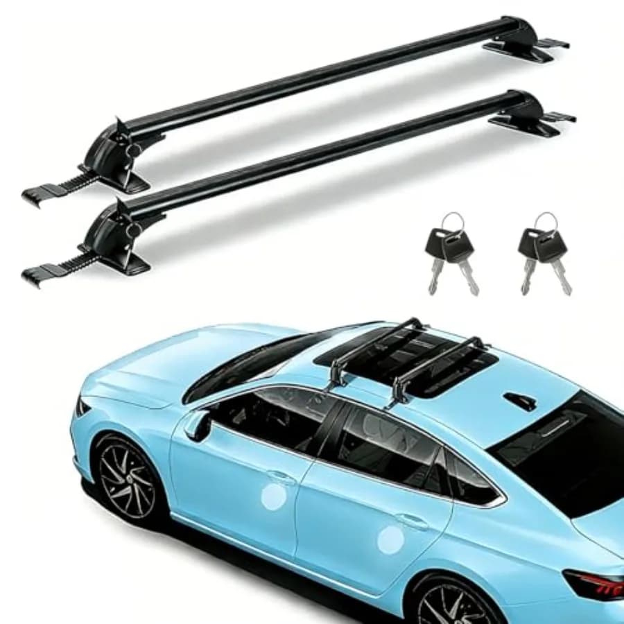 Adjustable Car Roof Rack Cross Bars for Bike/Kayak/Cargo/Luggage Heavy-Duty Aluminum, Black, Anti-Theft Lock, Fits Rain Gutter
