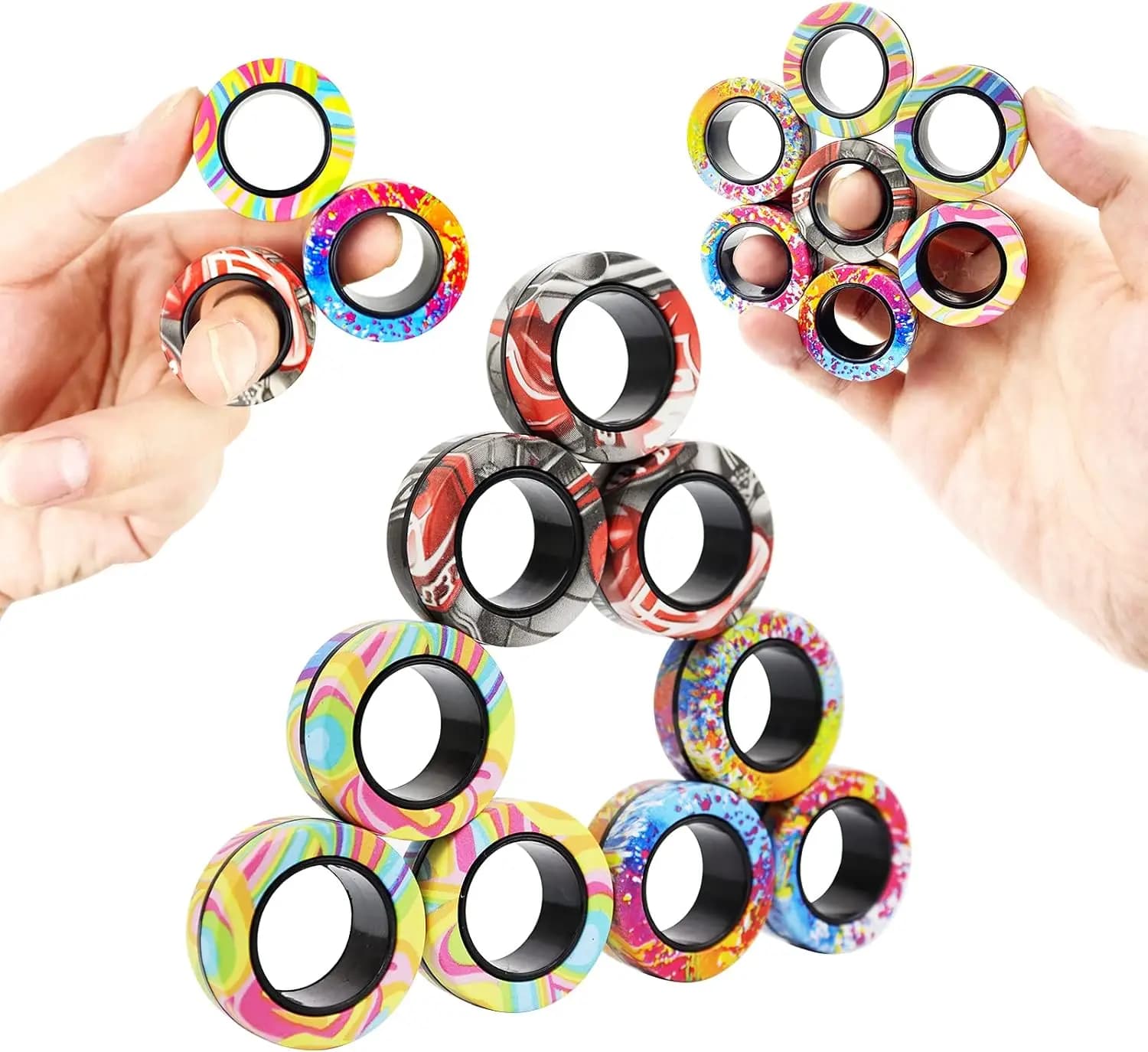 3 pezzi Anelli magnetici per dita Set di giocattoli colorati Fidget Magneti per adulti Anelli rotanti per alleviare lo stress Terapia di sollievo dall'ansia