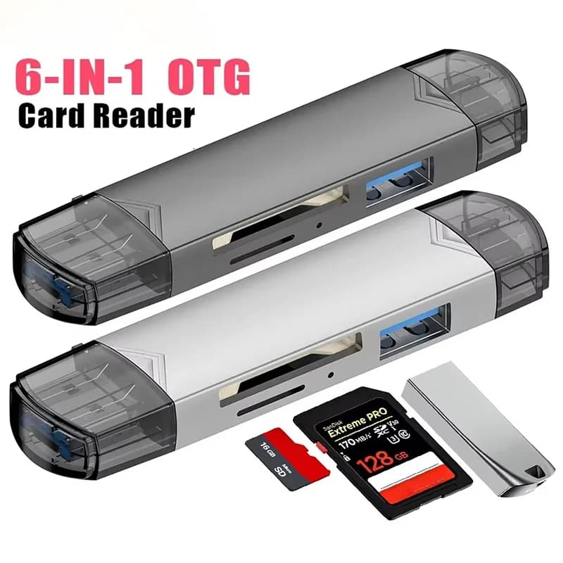 Lettore di schede OTG 6 in 1 tipo C SD TF, adattatore per chiavetta USB micro, lettore di schede multifunzione per telefono, laptop, accessorio per Macbook