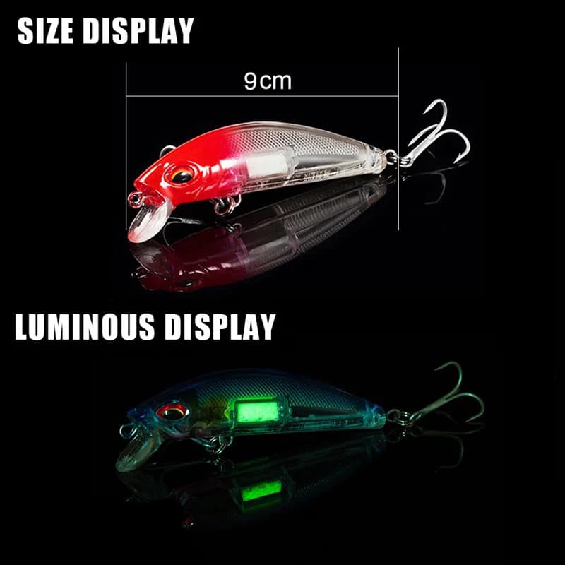 1 pz luminoso Minnow esche da Pesca occhi 3D esca da Pesca notturna artificiale Crankbaits duri Wobblers con gancio Pesca