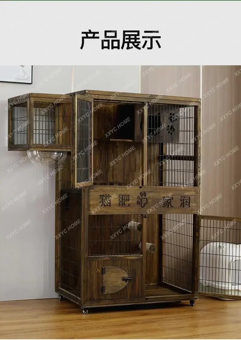 Armadietto per gatti per uso domestico Gabbia in legno massello Super grande spazio libero Casa a tre strati Villa per gatti personalizzabile