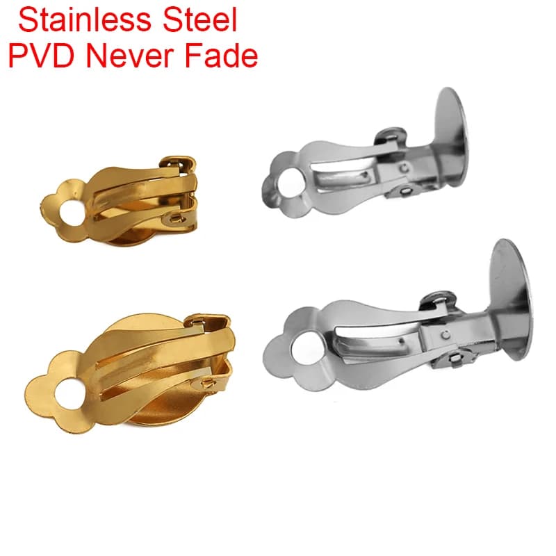 10 pz PVD Non Sbiadisce Mai Clip Per Orecchini In Acciaio Inox Impostazioni Ipoallergenico 8mm 10mm 12mm Cabochon Base Per Accessori di Gioielli