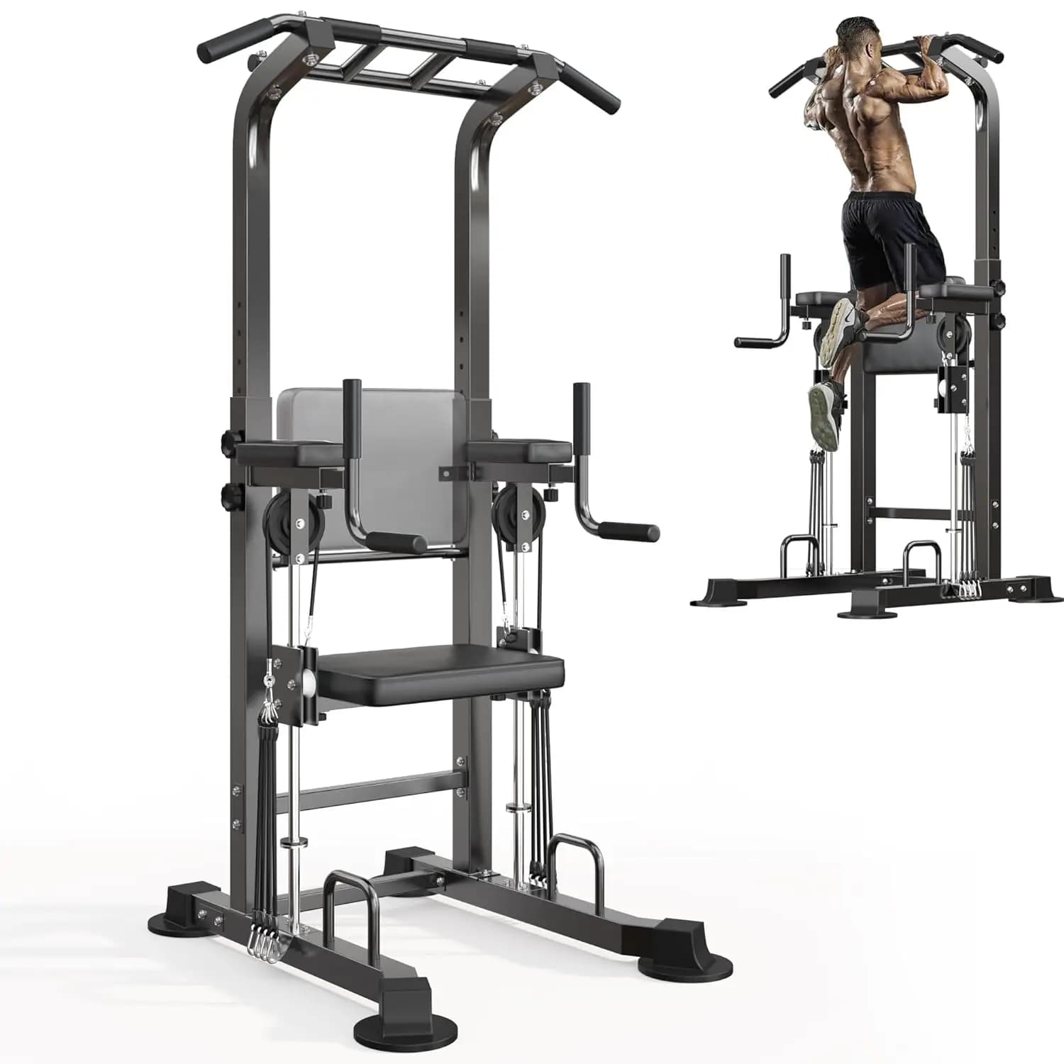 Power Tower con Barra per Trazioni e Stazione Dip, Multifunzione Autoportante per Trazioni, Barra Dip Regolabile in Altezza per Allenamento della Forza, Personalizzabile