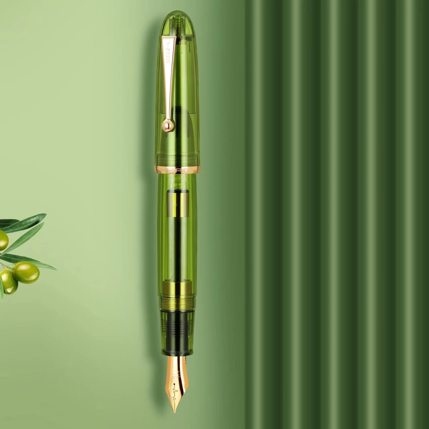 Jinhao 9019 Fountain Pen Limited Heartbeat M Nib Olive Green Transparent Barrel for Calligraphy Signature A7555