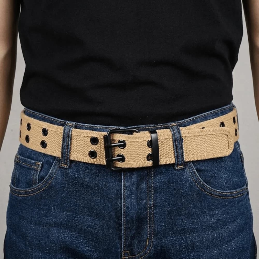 Outdoor Double Row Canvas Waist Belt Metal Buckle Needle Buckle Woven Belts Woven Korean Style Men's Belt Men Women