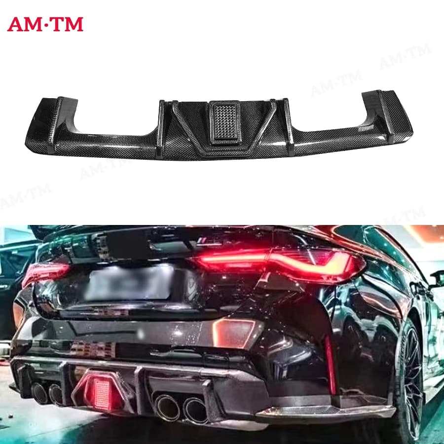 For BMW M3 M4 G80 G82 G83 Copper Carbon Fiber Rear Diffuser Rear Bumper Hugger Spoiler With Light Diffuser