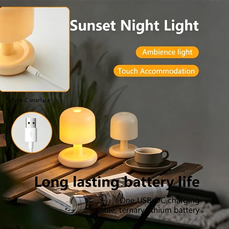 Lampada da Tavolo Creativa a LED a Forma di Fungo, Luce Notturna USB Ricaricabile per Caffetteria, Casa, Camera da Letto