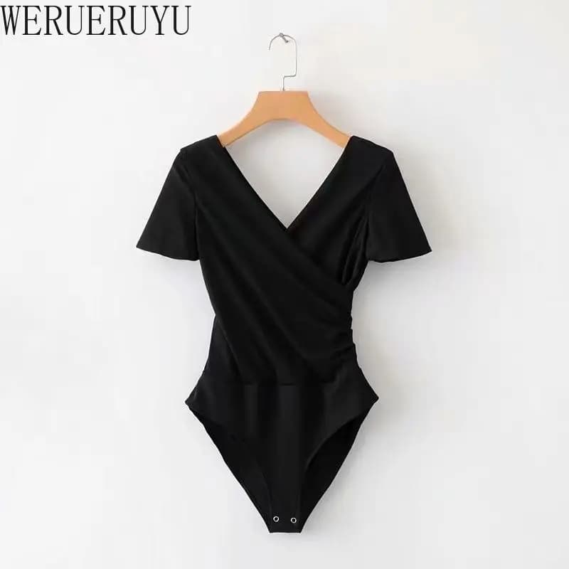 Body elegante sexy Abiti estivi da donna T-shirt a maniche corte con scollo a V Top Bianco Nero Streetwear Tute aderenti per le donne