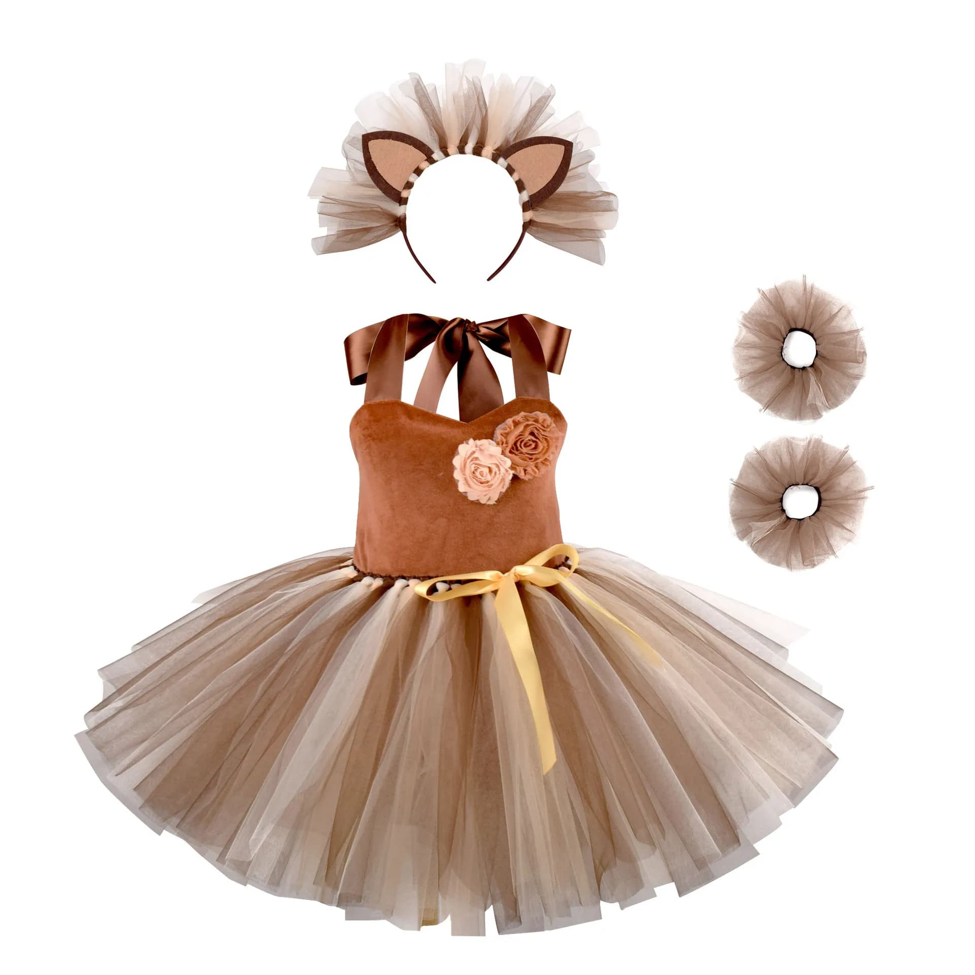Set di vestiti per giochi di ruolo con leone per ragazze Costumi per feste a tema giungla Spettacolo di Halloween per bambini Vestito da tutu per ragazze
