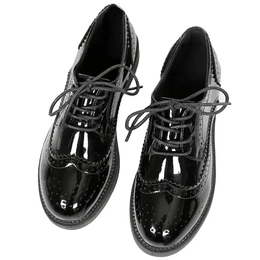 2025 Women's Autumn Oxford Apartments Forme Brogue Leather Full Black Office Sisters Talpa Ballet Female Derby Shoes Ladies' Work Shoes