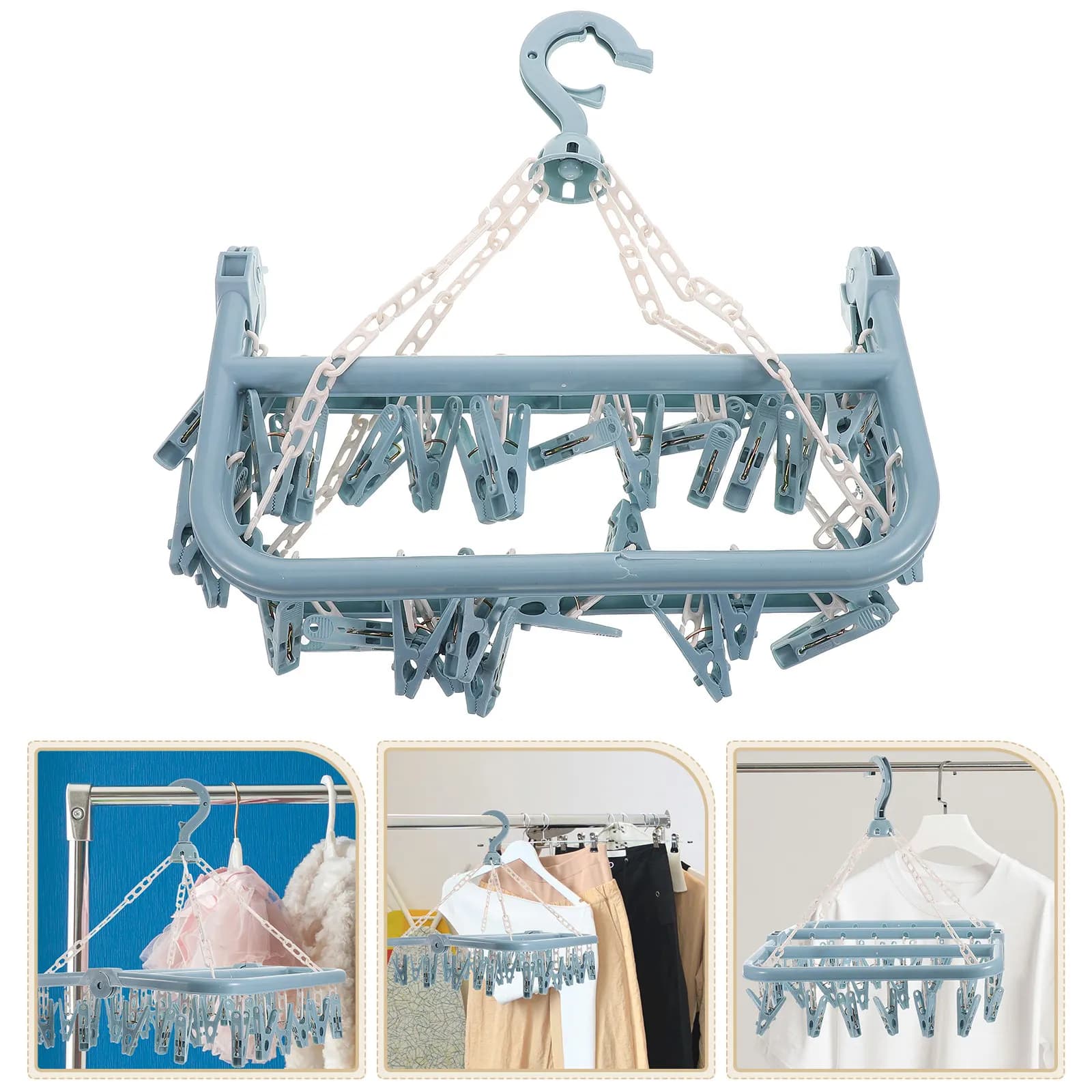 1Set Laundry Drying Rack Plastic Clips Hanger Space-Saving Clothes Dryer Accessory Socks Clothing Drying Rack