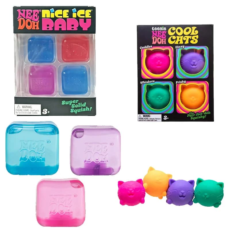 Needoh Mini Nice Ice & Cool Cats Squishy Toys Rise Stress Relief Ball Sensory Fidget Toys for Adult Anti-Anxiety Sensory Toys