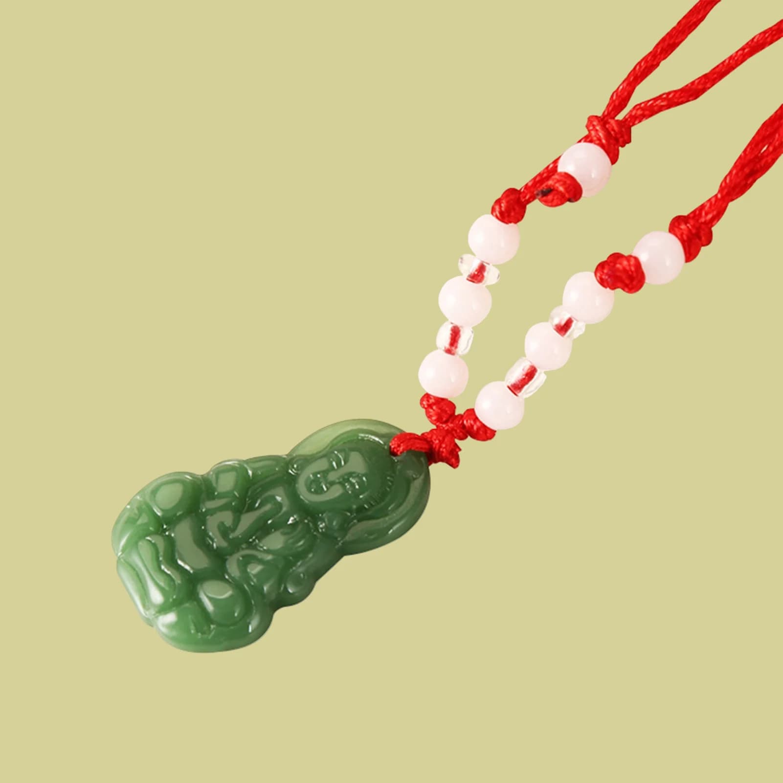 Collana con Ciondolo in Giada Verde, Catena a Corda alla Moda, Amuleto Portafortuna e Protettivo, Gioiello per Abbinamenti Quotidiani