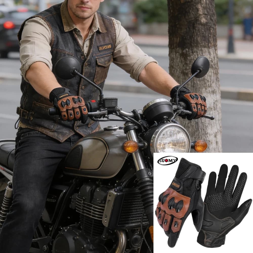 Guanti da moto Uomo Donna Vintage Pelle di capra Maglia estiva Traspirante Retro Motocross Equitazione Gear