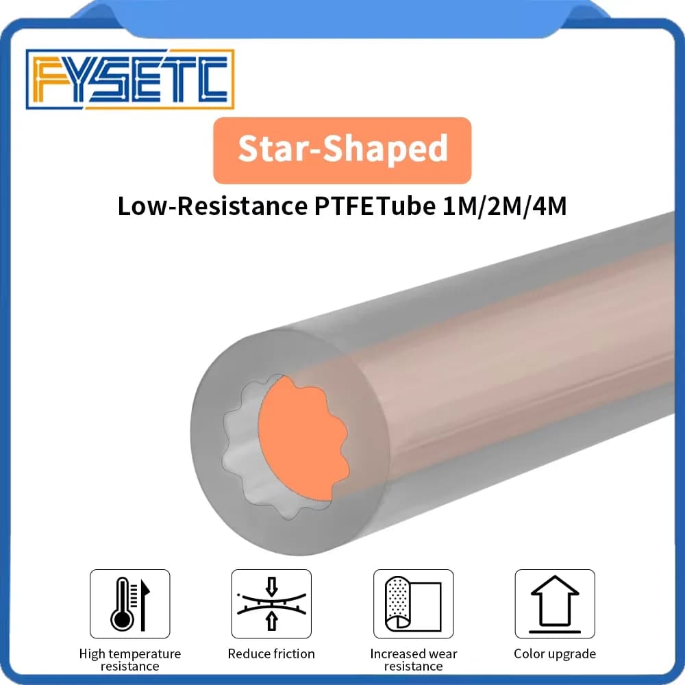 Per Bambu Lab Creality Voron Anycubic Tubo in PTFE a forma di stella Tubo in PTFE resistente alle alte temperature a bassa resistenza con diametro esterno di 4 mm