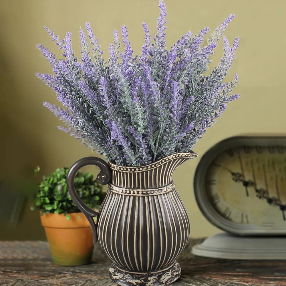 Artificial lavender plastic plants for interiors, patio, porch, window, office table, centerpiece, outdoor garden, wedding decorations