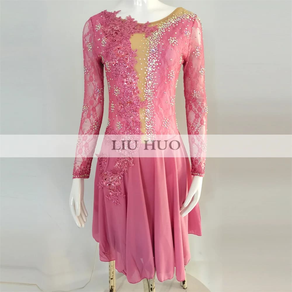 LIUHUO Ice Dance Figure Skating Dress donna ragazza Teen personalizza Costume Performance Competition body Pink Roller Modern Adult