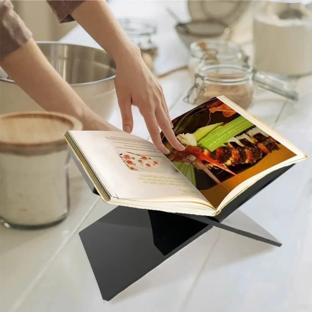 Espositore per Libri a X in Acrilico, Organizzatore da Scrivania per Libri, Riviste, Ricette, Accessori per Casa e Ufficio, Materiale Scolastico