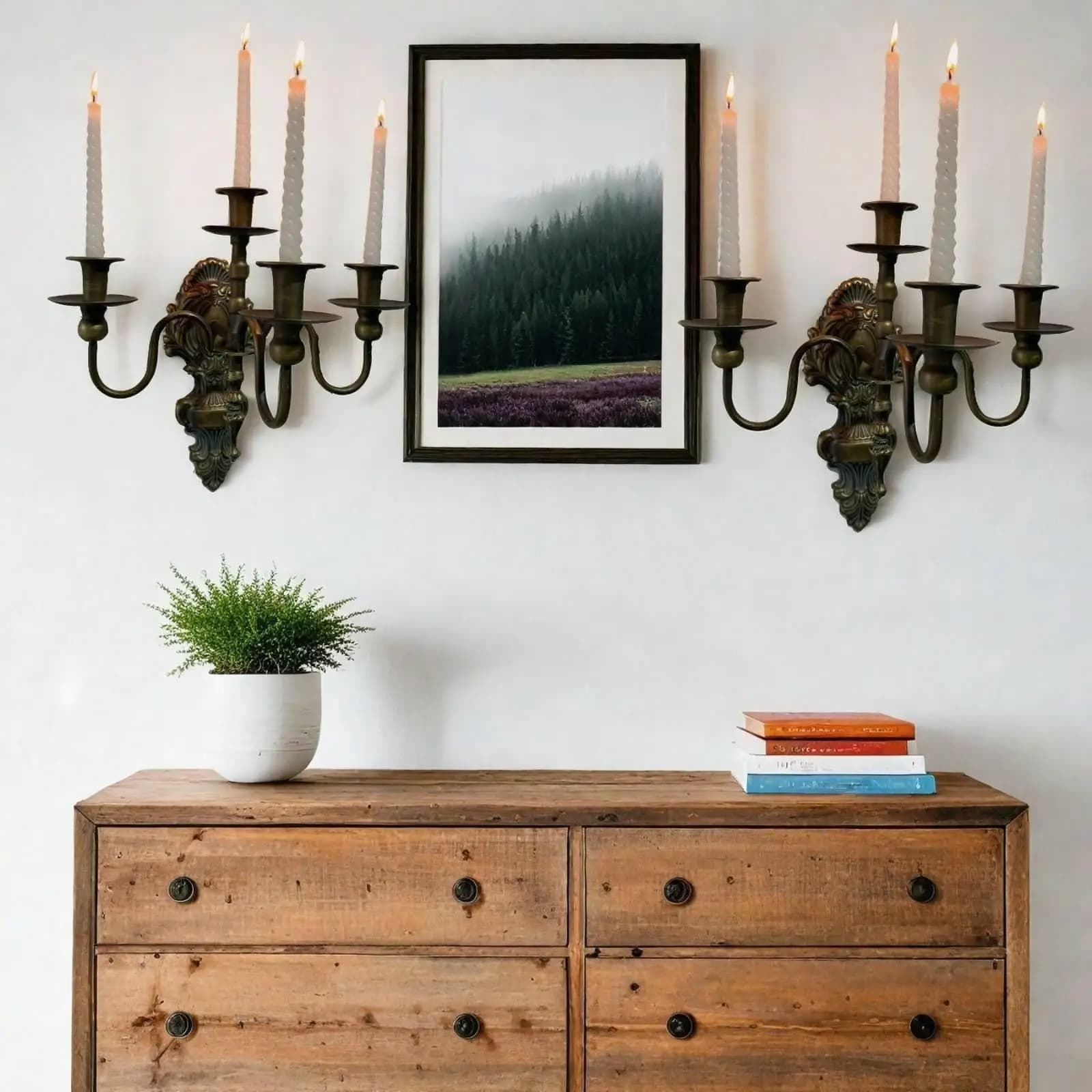 2 Pieces Bronze Wall Candle Sconce Antique Finish Wall Candle Sconce Classic Home Decor for Villa, Courtyard, Living Room