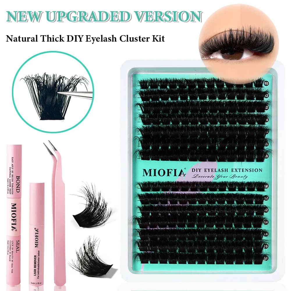 MIOFIA cuff eyelash kit, thick eyelashes with glue and sealing for eyelashes and solvents, 3D fake eyelashes in synthetic mink, DIY kit for extension eyelashes