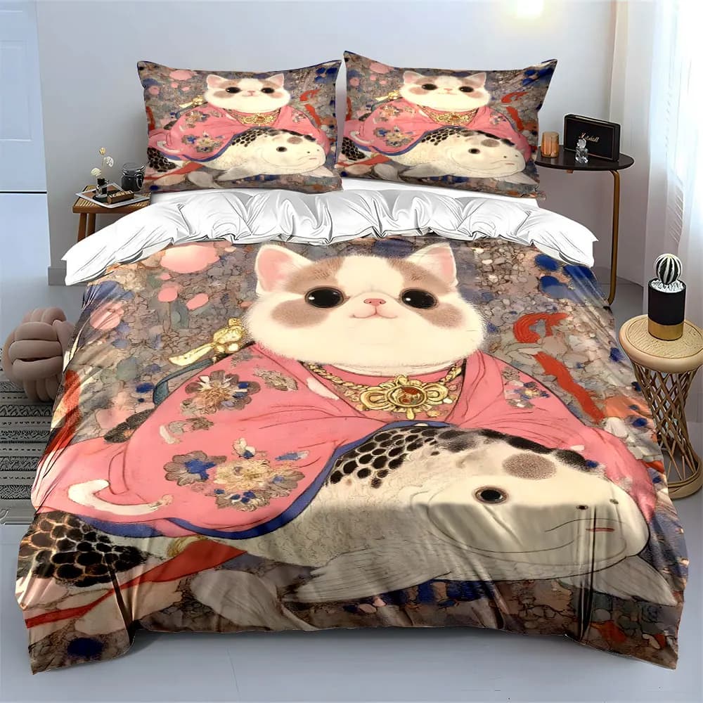 Set di biancheria da letto "Cat Koi Art Decor Set" con 1 copripiumino e 2 federe, singolo, matrimoniale, king, queen, regalo