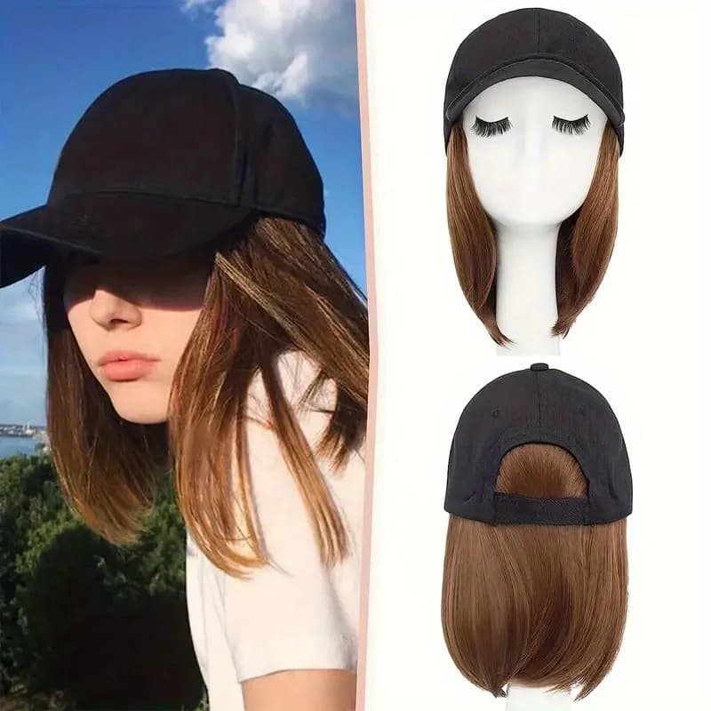 Parrucca sintetica corta diritta da 8 pollici Parrucca da baseball per ragazze alla moda in fibra resistente al calore con cappuccio con visiera per capelli naturali