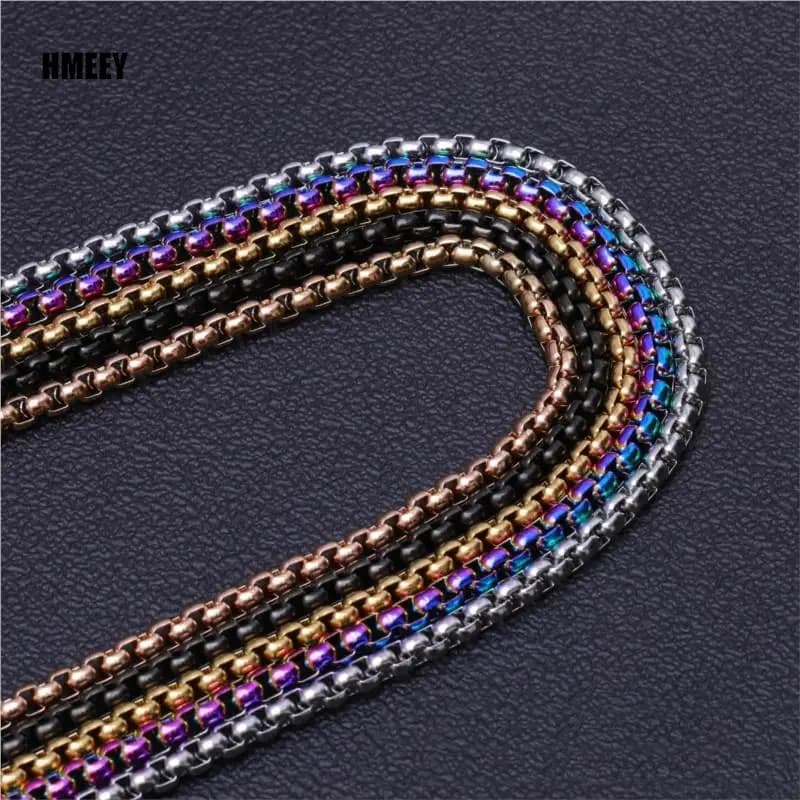 Hmeey 2/3/4/5mm da uomo in acciaio inossidabile placcato colore nero quadrato Rolo Box catena collana da donna gioielli regalo braccialetto accessori