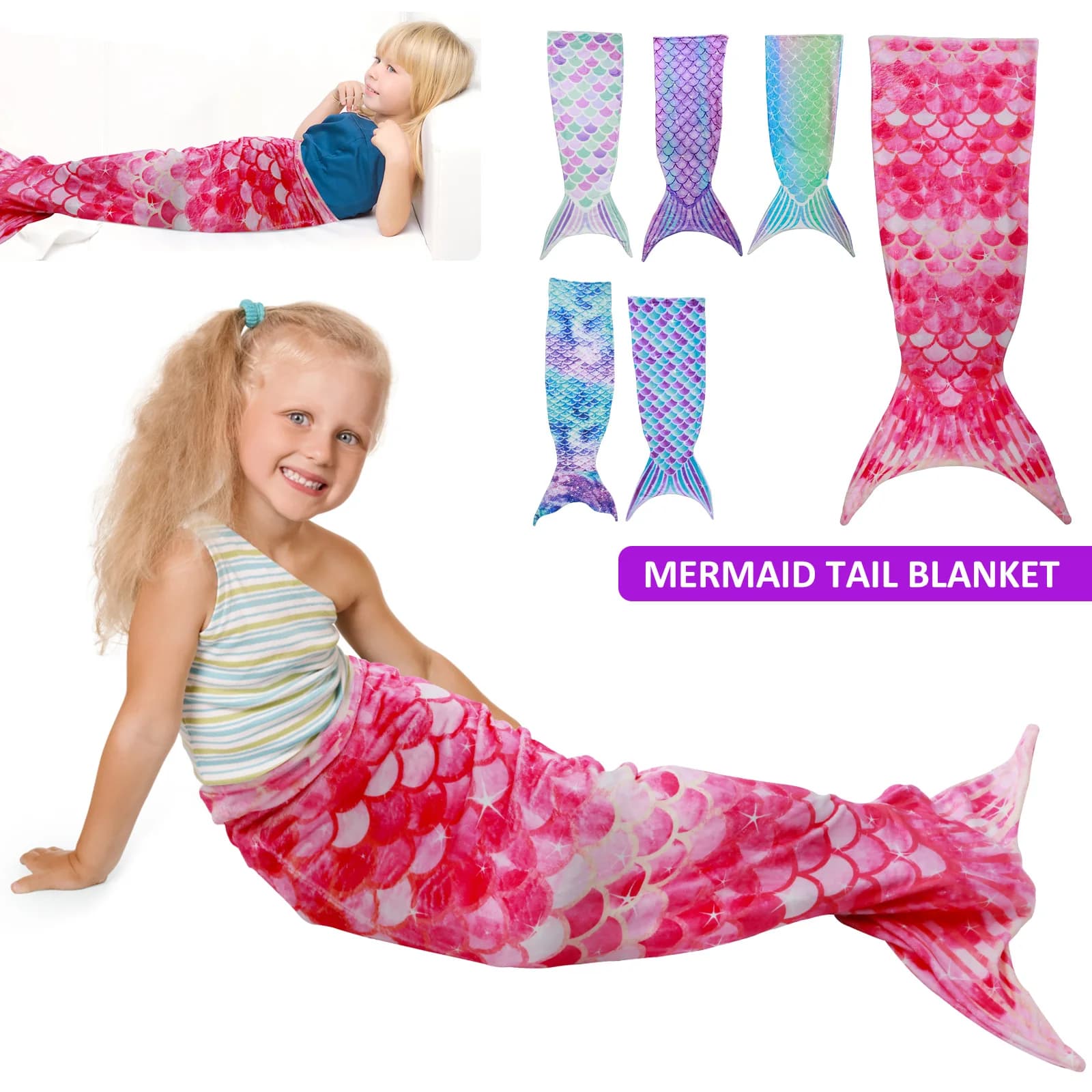 Girls Mermaid Tail Blanket 120cm Soft Flannel Sleeping Blanket Rainbow Ombre Sleep Bag Childrens Mermaid Snuggle Blanket New