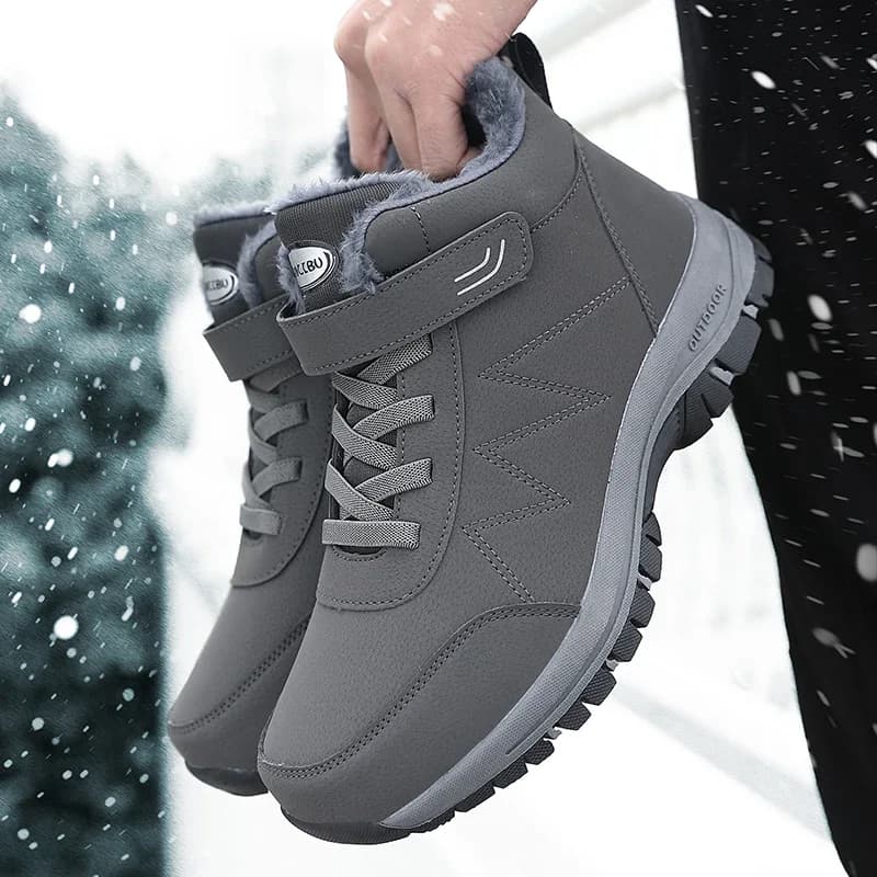 Platform Non-slip Warm Fur Ankle Boots Plush Combat Outdoor Hiking Motorcycle Boots Snow Boots for Men Casual Winter Shoes