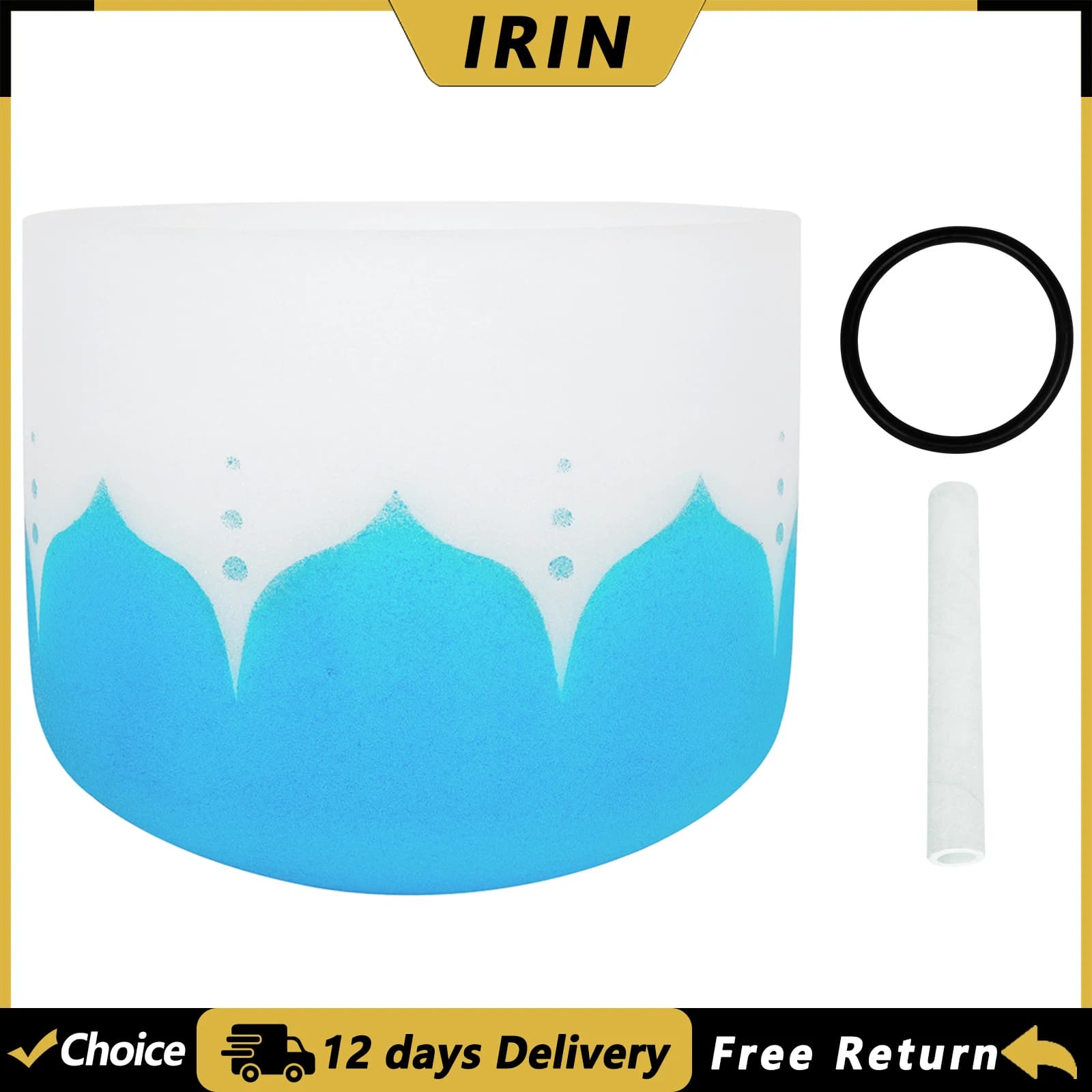 IRIN 8 Inch Singing Bowl A/G Key Quartz Music Bowl Yoga Meditation Lotus Crystal Bowl Percussion Instrument with Drum Stick