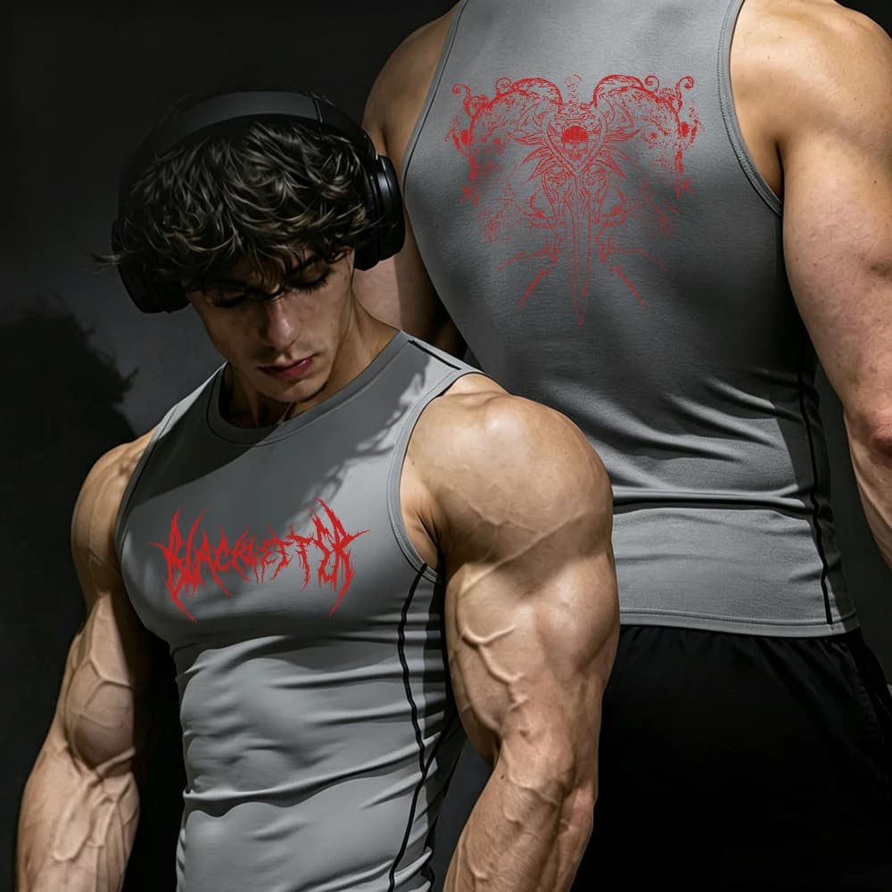 Canotta Sportiva da Uomo Senza Maniche ad Asciugatura Rapida, Stile Y2K Gotico con Stampa Teschio, Top Casual Estivo per Fitness, Ciclismo e Allenamento Basket