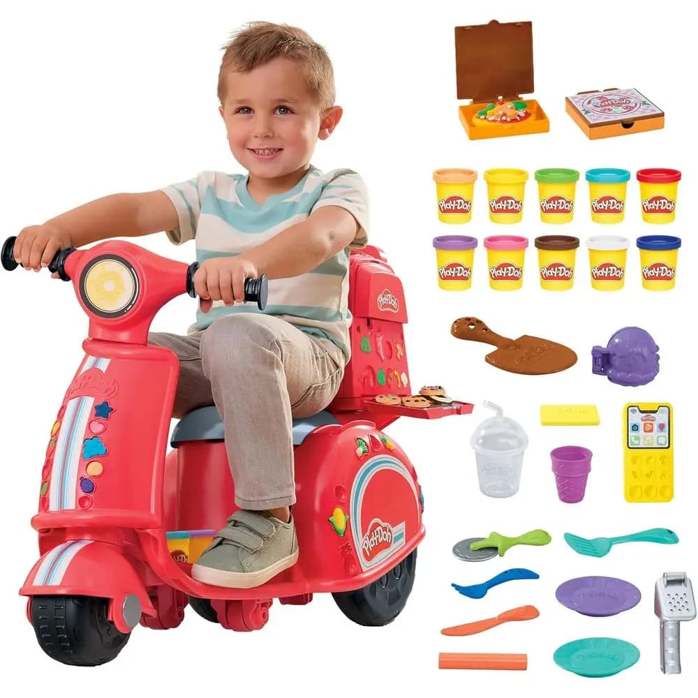Play-Doh Pizza Delivery Scooter Playset, Large Ride-On Play ood Preschool Toys, Toy Pizza Set or Kids, Arts & Crats or Boys & Gi