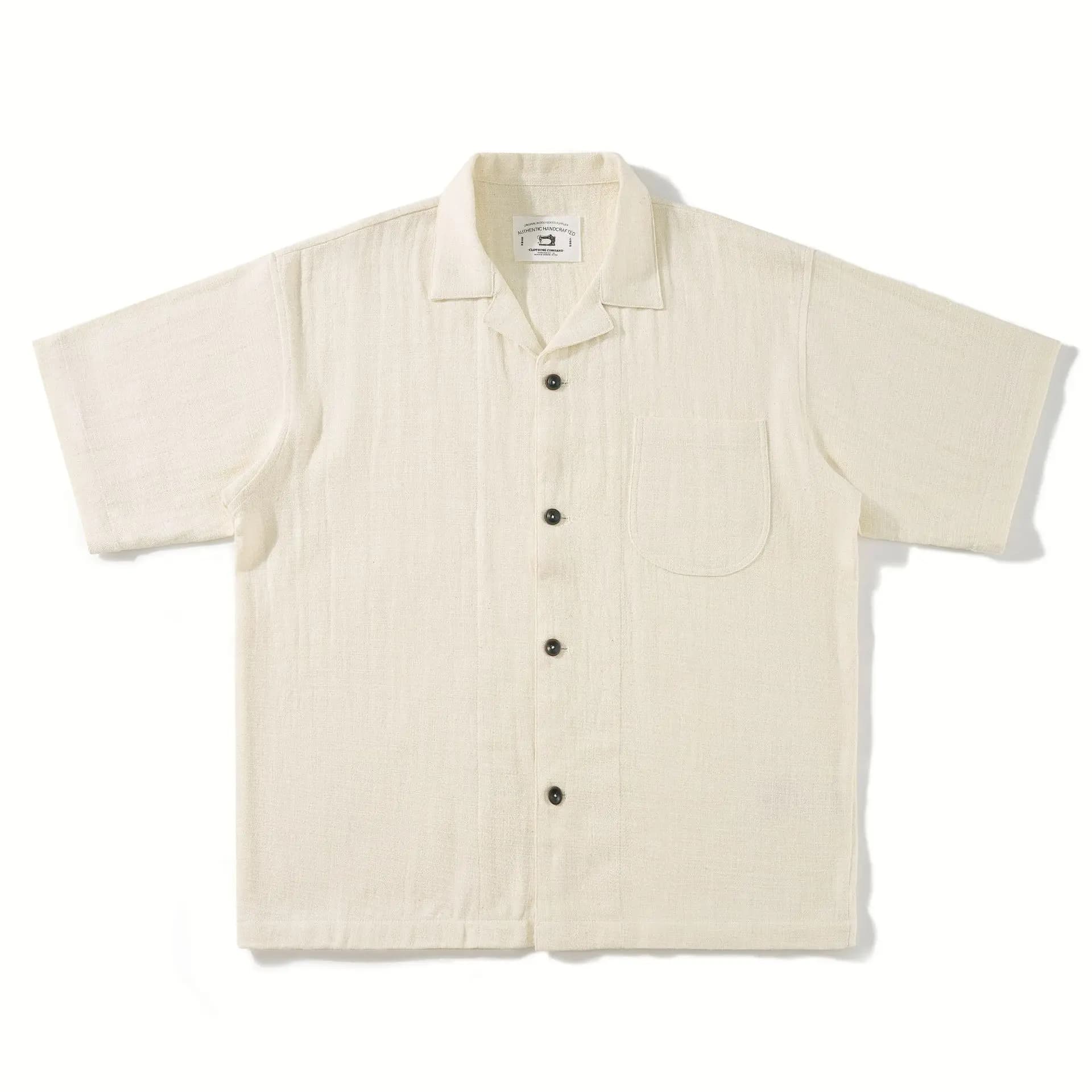 2025 Summer Cuban Collar Shirt - Americana Linen Feel Indigo Washed 100% Cotton Hawaiian Style Vintage Casual Short Sleeve Shirt