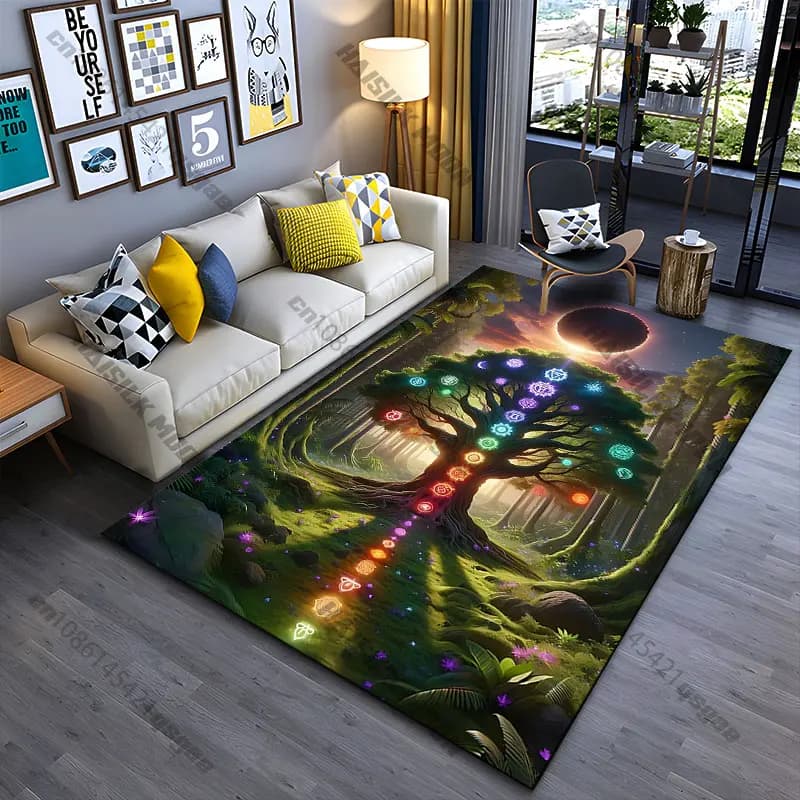 Tappeto a forma di albero con connessione energetica cosmica, tappeto da yoga, decorazione per soggiorno, tappetino per gattonare per bambini, tappetino per zerbino, tappeto per giochi