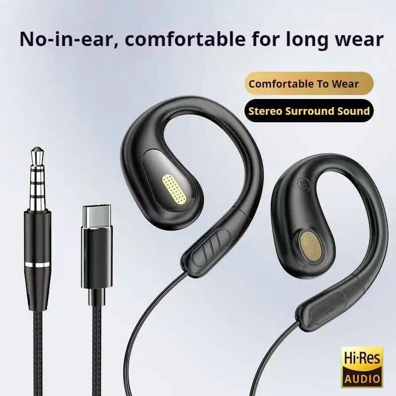 3.5mm Not-in Ear Headphones TP-C Wired Open Ear Sports Gaming Headset Hifi Sound Music Earphone with ENC MIC for Clear Calls