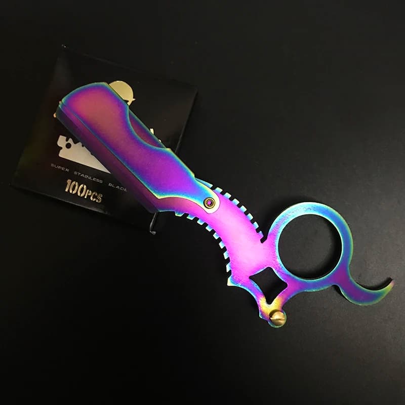Multi-colored barber shaver with straight edge Beard shaving tools Manual hair removal Hairdresser blades for finishing Ring shape