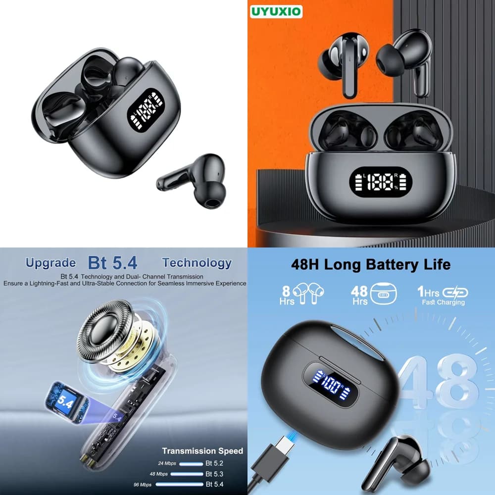 Auricolari Wireless UYUXIO TWS BT 5.4, Chiamate Nitide, Lunga Durata della Batteria, Audio HiFi Stereo, Impermeabili IP7 per Telefoni