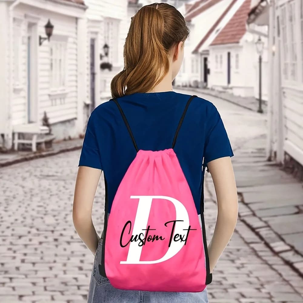 Customized Personalized Initials Drawstring Backpack, Sports Bag, Swim Bag, Gym Bag, After School Club Bag Multifunctional