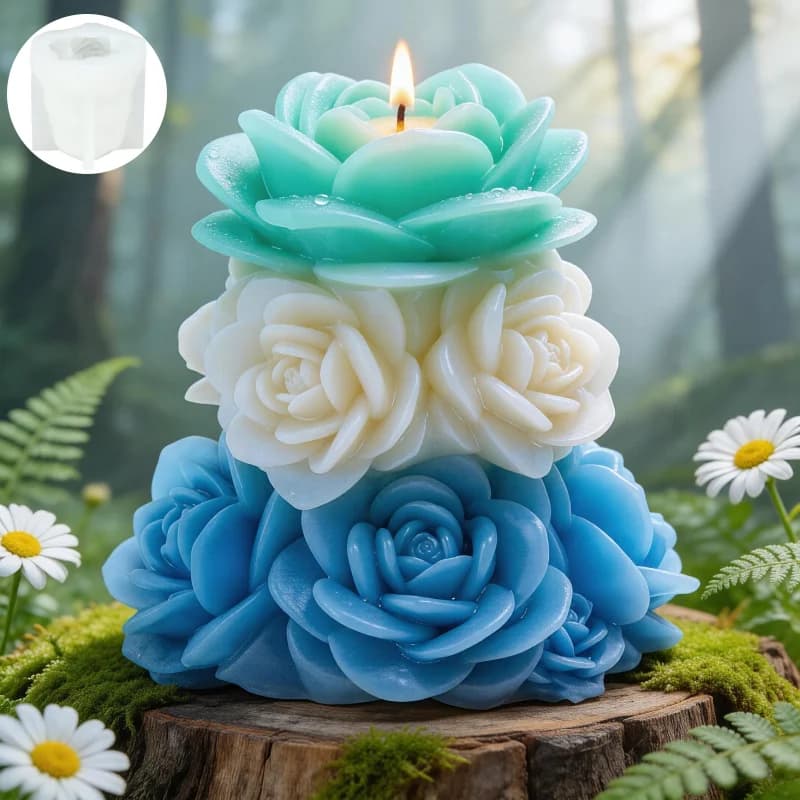 Stampo in Silicone per Candele a 3 Livelli a Forma di Rosa, Antiaderente, per Candele Profumate, Resina Epossidica, Decorazioni in Gesso