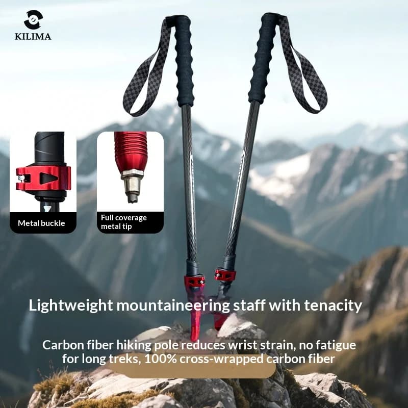 KILIMA 10K Bastoncini da Trekking in Fibra di Carbonio, Bastoni Ultraleggeri Pieghevoli, Bastone Telescopico per Escursionismo e Alpinismo