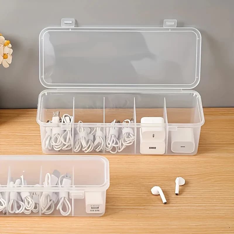 Transparent Organizer for Cables and Boards with Cover, Dust Container for Collection of Objects in Office and Home