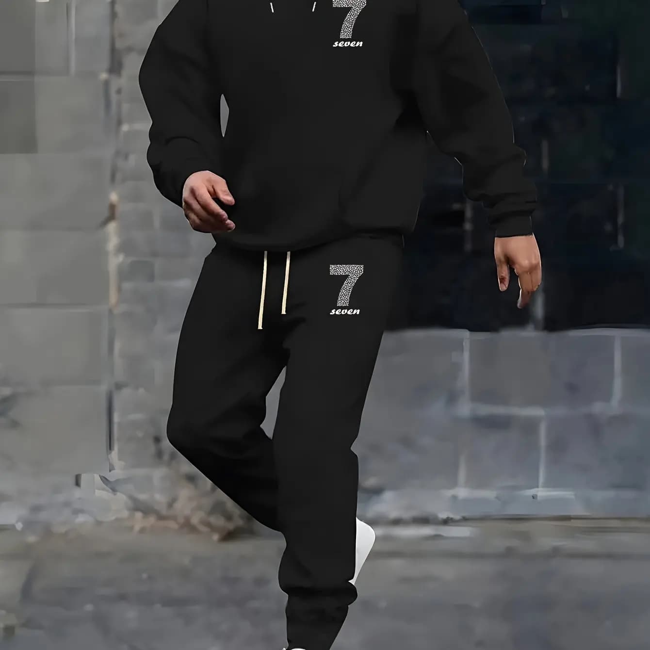 2026 Men Number 7 Seven Graphic 2 Piece Hoodie Jogger Pants Set Casual Autumn Winter Sports Tracksuit