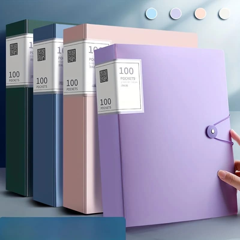 Cartella portadocumenti A4 espandibile da 100 tasche: organizer per documenti impermeabile e antipolvere con chiusura elastica per ufficio/casa