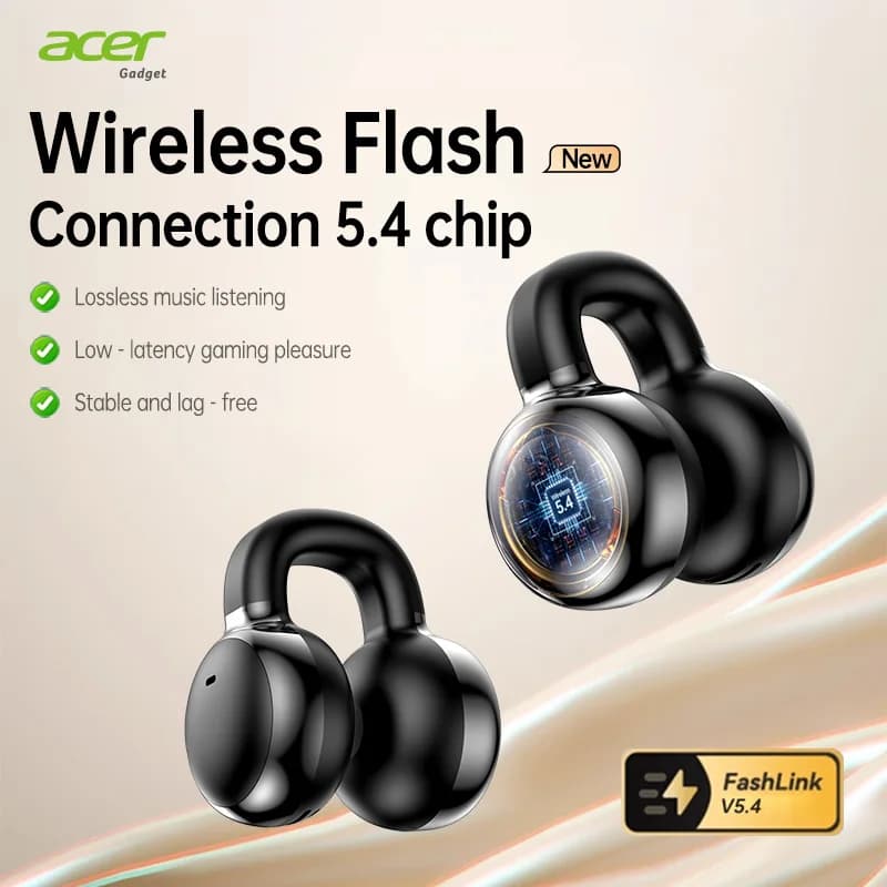 Auricolari wireless Acer Ohr537 con design a clip per l'orecchio, comodi da indossare, adatti per lo sport, la corsa