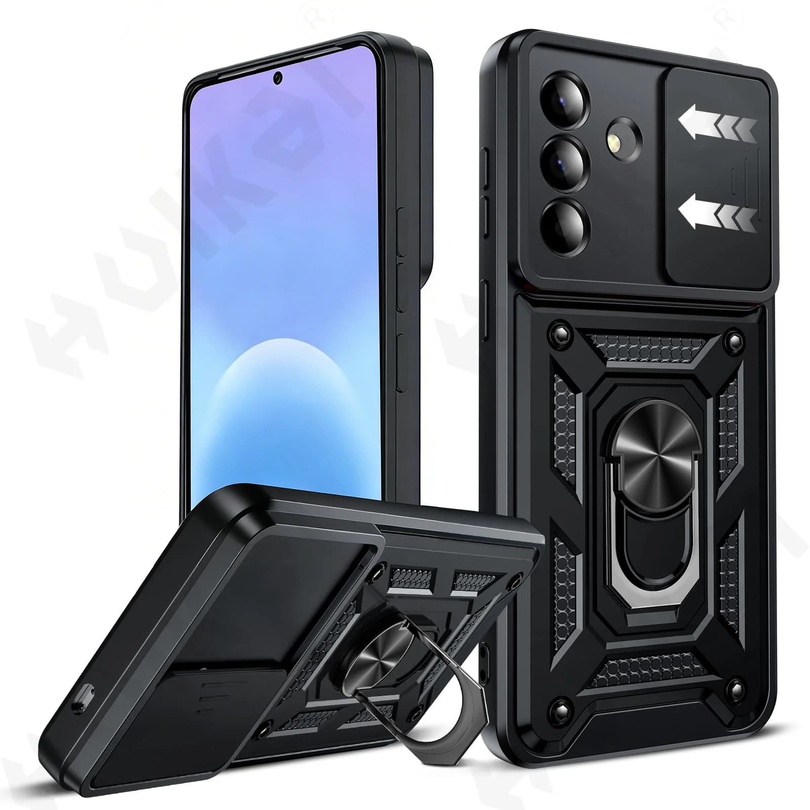 Case for Samsung A57 A37 4G 5G Armor with sliding camera cover, 360° support ring in PC and TPU back cover